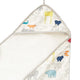 Pehr Noah's Ark Hooded Towel. Hand printed. Cotton. White with animal pattern, terry cloth inside.