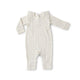 Pehr Long Sleeve Stripes Away Grey w/Ruffle Romper. Certified organic cotton. White with grey stripes.